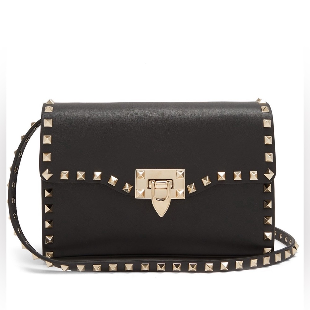 Valentino Garavani Rockstud Leather Cross-Body Bag Clutch Black